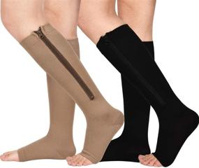 img 4 attached to 🧦 2 Pairs of Open Toe X-Large Zipper Compression Socks for Men and Women, 15-20 mmHg