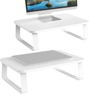 🖥️ wali white dual monitor stand, particle board riser for 2 monitors, 16 inch desk organizers and storage for dual screen, tvs, laptop notebook and printer (ptt004-2w) логотип