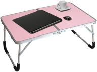 🌸 folding laptop table: bed desk, breakfast serving tray, portable mini picnic table - ultra lightweight, half-fold design with inner storage space (pink) logo