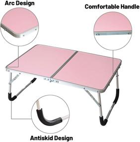 img 3 attached to 🌸 Folding Laptop Table: Bed Desk, Breakfast Serving Tray, Portable Mini Picnic Table - Ultra Lightweight, Half-Fold Design with Inner Storage Space (Pink)
