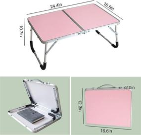 img 1 attached to 🌸 Folding Laptop Table: Bed Desk, Breakfast Serving Tray, Portable Mini Picnic Table - Ultra Lightweight, Half-Fold Design with Inner Storage Space (Pink)