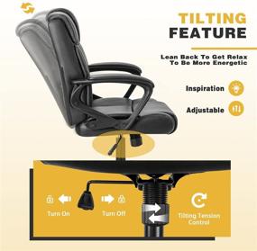 img 2 attached to Furmax Mid-Back Office Desk Chair in PU Leather with Padded Arms, Back Support for Heavyweights up to 350 lbs, Black