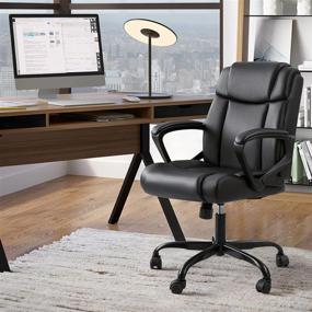 img 3 attached to Furmax Mid-Back Office Desk Chair in PU Leather with Padded Arms, Back Support for Heavyweights up to 350 lbs, Black