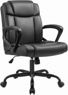 furmax mid-back office desk chair in pu leather with padded arms, back support for heavyweights up to 350 lbs, black logo