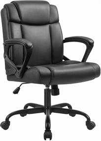 img 4 attached to Furmax Mid-Back Office Desk Chair in PU Leather with Padded Arms, Back Support for Heavyweights up to 350 lbs, Black