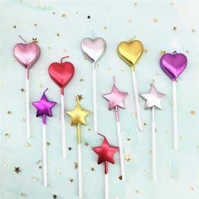 img 4 attached to 🎂 Kacat 10 Cute Heart Shaped and Star Birthday Candles: Multi-Color Cake Candle Toppers for Party & Wedding Cake Decoration Supplies