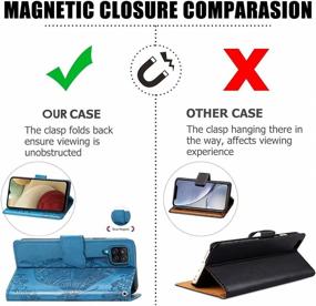 img 2 attached to 🔵 Premium Blue Galaxy A12 Wallet Case for Women - Magnetic Leather Case with 3D Butterfly Card Slots, Kickstand, and Wrist Strap - Soft TPU Protection Flip Cover for Samsung Galaxy A12 Phone