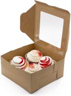 🧁 pack of 35 cupcake boxes with inserts holder and window - holds 4 cupcakes - includes ribbon, twine, and stickers - 6.3 x 6.3 x 3 inches brown food grade kraft box for pastries, cookies, muffins, and cupcakes логотип