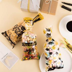 img 2 attached to Whaline 150Pcs Graduation Cello Bag Set, 3 Styles of Candy Cellophane Bags with Gold Twist Tie, Perfect Congratulatory Graduation Gifts & Party Favors Treat Bags, Ideal for Graduation Party Table Decor (Gold & Black)