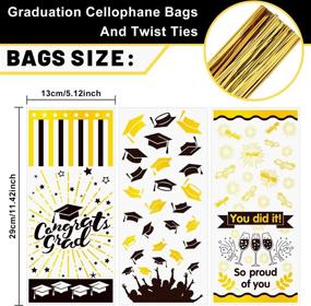 img 3 attached to Whaline 150Pcs Graduation Cello Bag Set, 3 Styles of Candy Cellophane Bags with Gold Twist Tie, Perfect Congratulatory Graduation Gifts & Party Favors Treat Bags, Ideal for Graduation Party Table Decor (Gold & Black)