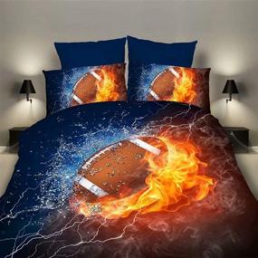 img 1 attached to 🏈 Premium Football-themed 3D Bedding Set - Queen Size Duvet Cover with 2 Pillowcases