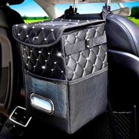 img 4 attached to 🚗 ShauBaby Bling Car Trash Can - Waterproof Car Trash Bag with Lid, Tissue Holder, and Multiple Storage Pockets - Foldable Car Garbage Can for Versatile Storage - 3.2 Gallon/12L Capacity