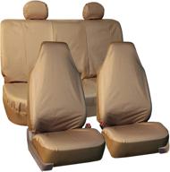 🚗 fh group fb113beige114 waterproof car seat covers in tan oxford rugged style (full set, high back water resistant) - beige logo