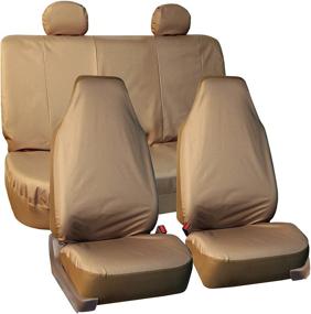 img 4 attached to 🚗 FH Group FB113BEIGE114 Waterproof Car Seat Covers in Tan Oxford Rugged Style (Full Set, High Back Water Resistant) - Beige