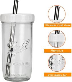 img 3 attached to Pack of 4 Bedoo Reusable Wide Mouth Smoothie Cups - 24 oz, Bubble Tea Cups with White Lids and Silver Straws, Mason Jars Glass Cups for Iced Coffee, Travel Glass Drinking Bottle