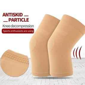 img 2 attached to 🩲 Beige M Lightweight Knee Sleeves for Joint Pain Relief & Injury Recovery - 1 Pair, Men Women Compression Knee Brace for Arthritis, ACL, MCL, Sports – Wear Under Pants