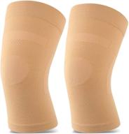 🩲 beige m lightweight knee sleeves for joint pain relief & injury recovery - 1 pair, men women compression knee brace for arthritis, acl, mcl, sports – wear under pants logo