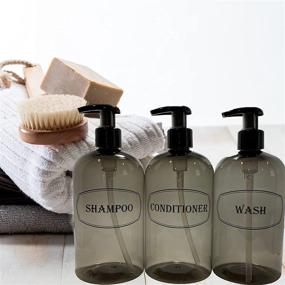 img 1 attached to 🚿 Bottiful Home-16 oz Grey Shower Dispensers-3 Refillable PET Plastic Pump Bottles-Printed Design-Waterproof, Rust-Free, Clog-Free, Drip-Free