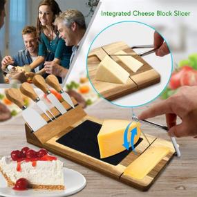 img 3 attached to 🧀 Nutrichef Slicing Bamboo Cheese Board Platter: Stylish Wood Serving Tray with 4 Stainless Steel Knives and Magnet Holder – Perfect for Cutting, Serving Food, Fruit, and Meat