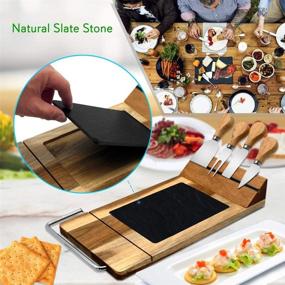 img 1 attached to 🧀 Nutrichef Slicing Bamboo Cheese Board Platter: Stylish Wood Serving Tray with 4 Stainless Steel Knives and Magnet Holder – Perfect for Cutting, Serving Food, Fruit, and Meat