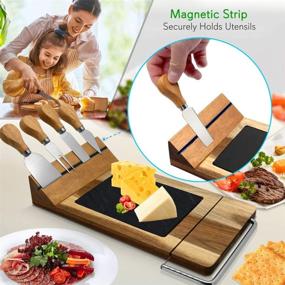 img 2 attached to 🧀 Nutrichef Slicing Bamboo Cheese Board Platter: Stylish Wood Serving Tray with 4 Stainless Steel Knives and Magnet Holder – Perfect for Cutting, Serving Food, Fruit, and Meat