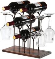 🍷 wine racks countertop: holds 4 bottles and 4 wine glasses | 2-in-1 glass holder and storage rack made with wood and metal shelf - ideal for home decor, kitchen storage, bar, wine party logo