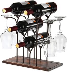 img 4 attached to 🍷 Wine Racks Countertop: Holds 4 Bottles and 4 Wine Glasses | 2-in-1 Glass Holder and Storage Rack made with Wood and Metal Shelf - Ideal for Home Decor, Kitchen Storage, Bar, Wine Party