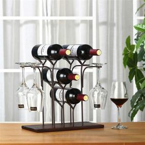 img 3 attached to 🍷 Wine Racks Countertop: Holds 4 Bottles and 4 Wine Glasses | 2-in-1 Glass Holder and Storage Rack made with Wood and Metal Shelf - Ideal for Home Decor, Kitchen Storage, Bar, Wine Party