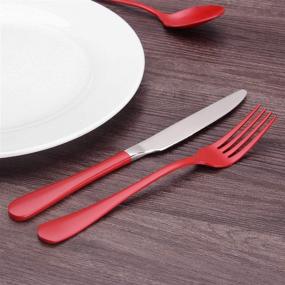 img 1 attached to 🍴 Premium Red Silverware Set: Bysta 20-Piece Stainless Steel Flatware for Home and Restaurant - Service for 4, Mirror Polished Knives, Dishwasher Safe