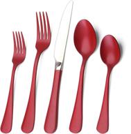 🍴 premium red silverware set: bysta 20-piece stainless steel flatware for home and restaurant - service for 4, mirror polished knives, dishwasher safe logo