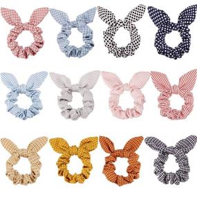 img 4 attached to 🐰 Stylish 12-piece Hair Scrunchies with Bunny Ear Bowknot Design for Women Girls - Wave Point