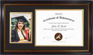 🖼️ golden state art 8.5x11 certificate and 5x7 picture diploma frame - 2 openings - black with gold trim and burgundy accents - black over gold double mat - real glass - wall mount логотип