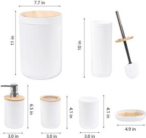 img 2 attached to 🛁 CERBIOR Bamboo Bathroom Accessory Set - 6 Piece Bath Set in White: Soap Dish, Toothbrush Holder, Rinse Cup, Lotion Bottle, Trash Can, Toilet Brush - Practical Toilet Kit for Home Washing Room