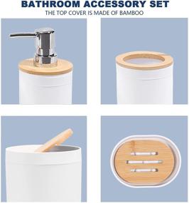 img 3 attached to 🛁 CERBIOR Bamboo Bathroom Accessory Set - 6 Piece Bath Set in White: Soap Dish, Toothbrush Holder, Rinse Cup, Lotion Bottle, Trash Can, Toilet Brush - Practical Toilet Kit for Home Washing Room