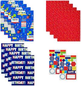 img 4 attached to 🎁 Бумага для упаковки подарков с днем рождения Hallmark в виде листов: линии для разрезания на оборотной стороне (12 сложенных листов, наклейки для запечатывания) - С днем рождения, Красные конфетти, Голубая с тортами