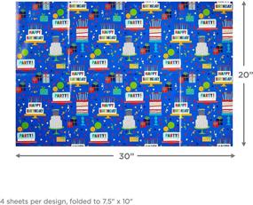 img 2 attached to 🎁 Hallmark Flat Birthday Wrapping Paper Sheets: Cutlines on Reverse (12 Folded Sheets, Sticker Seals) - Happy Birthday, Red Confetti, Blue with Cakes