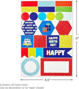 img 1 attached to 🎁 Бумага для упаковки подарков с днем рождения Hallmark в виде листов: линии для разрезания на оборотной стороне (12 сложенных листов, наклейки для запечатывания) - С днем рождения, Красные конфетти, Голубая с тортами