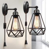 🛠️ vintage industrial plug in wall sconce - rustic wire cage wall lamp for bedroom porch - 2 pack логотип