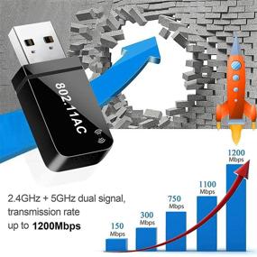 img 1 attached to 🔌 Высокоскоростной WiFi адаптер USB 3.0 1200Мбит/с для ПК/настольного компьютера/ноутбука - Двухдиапазонный AC 5,8ГГц/2,4ГГц Dongle с встроенной антенной - Совместим с Windows 10/7/8/8.1/XP/Mac OS Linux