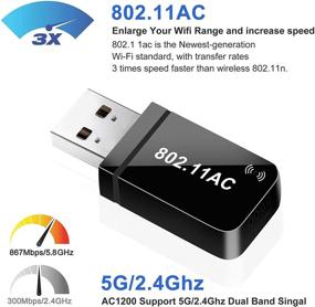 img 2 attached to 🔌 Высокоскоростной WiFi адаптер USB 3.0 1200Мбит/с для ПК/настольного компьютера/ноутбука - Двухдиапазонный AC 5,8ГГц/2,4ГГц Dongle с встроенной антенной - Совместим с Windows 10/7/8/8.1/XP/Mac OS Linux