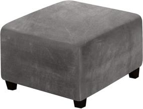 img 4 attached to 🪑 H.VERSAILTEX Ottoman Slipcover Square Footstool Protector Cover - Elastic Bottom & Real Velvet Plush Fabric - Gray