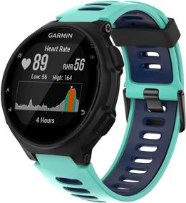 img 4 attached to Pwkutn Breathable Watch Band - Soft Silicone 🔵 Strap - Lightweight Wristband for Garmin Forerunner 220/230/235/620/630/735XT/235Lite - Blue-DARKBLUE