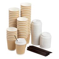 🥤 50 pack 8 oz insulated coffee cups with lids and stirring straws - eco-friendly kraft paper disposable cups logo
