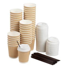 img 4 attached to 🥤 50 Pack 8 oz Insulated Coffee Cups with Lids and Stirring Straws - Eco-friendly Kraft Paper Disposable Cups