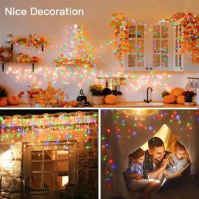 img 2 attached to 🎄 Ollny Christmas Lights Outdoor Decorations: 396 LED 32FT 8 Modes Icicle Lights - Remote Controlled Hanging Curtain Fairy String Lights for Wedding Party Holiday Tree Decor - Multicolored