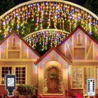 🎄 ollny christmas lights outdoor decorations: 396 led 32ft 8 modes icicle lights - remote controlled hanging curtain fairy string lights for wedding party holiday tree decor - multicolored логотип