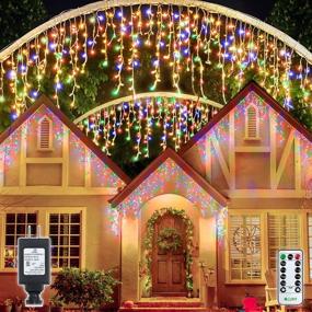 img 4 attached to 🎄 Ollny Christmas Lights Outdoor Decorations: 396 LED 32FT 8 Modes Icicle Lights - Remote Controlled Hanging Curtain Fairy String Lights for Wedding Party Holiday Tree Decor - Multicolored