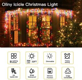 img 3 attached to 🎄 Ollny Christmas Lights Outdoor Decorations: 396 LED 32FT 8 Modes Icicle Lights - Remote Controlled Hanging Curtain Fairy String Lights for Wedding Party Holiday Tree Decor - Multicolored