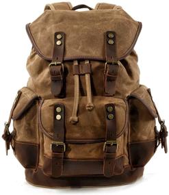 img 4 attached to 🎒 WUDON Leather Waxed Rucksack Backpack: Stylish & Practical Shoulder Bag