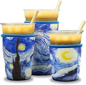 img 4 attached to 🥤 Keep Your Iced Coffee Cold with NC Reusable Insulated Neoprene Beverage Sleeves - Ideal for Starbucks, McCafe, Dunkin Donuts, Tim Hortons and More (The Starry Night)